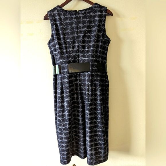 Calvin Klein elegant gray geometric pattern belted smart work dress size 8 - Picture 2 of 10